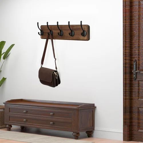 Miniatura 9 de WEBI Perchero de Abrigo Montado en Pared, Ganchos de Abrigo Montados en Pared, 16" de Agujero a Agujero, Colgador de Abrigo de Pared, Riel de Madera