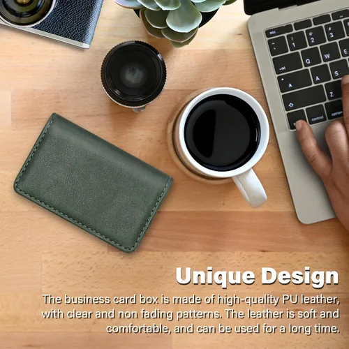 Miniatura 7 de Cartera con bloqueo RFID - Tarjetero minimalista de cuero para negocios, 12-verde, Pequeña, Slim