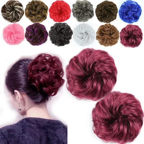 Miniatura 23 de 2 piezas de extensión de cabello desordenado de moño rizado ondulado con banda de goma elástica para coleta de caballo (144T613)