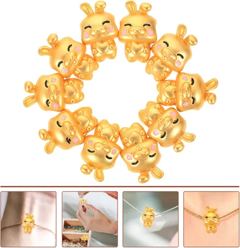 Miniatura 5 de EXCEART Cuentas espaciadoras de conejo, dijes de metal con dije de conejo Feng Shui, llavero de conejito 2023, cuentas del año chino del zodiaco
