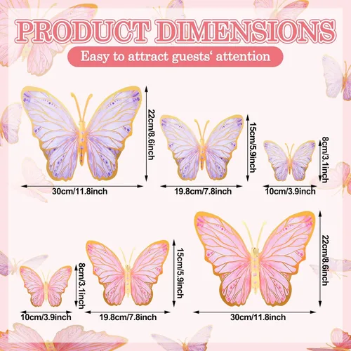 Miniatura 2 de Outus 48 piezas de decoración de fiesta de mariposa grande 3D de 12 pulgadas, 8 pulgadas, 4 pulgadas, centros de mesa de mariposa grandes para Rosa