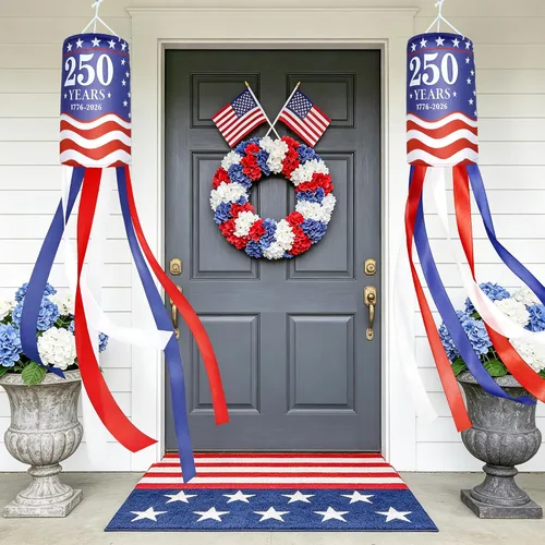 Miniatura 2 de 2Pcs 250 Years American Windsocks Decorations, Double Sided Red White Blue 250th Anniversary 1776-2026 WindSock for 4th July Memorial Day Patriotic