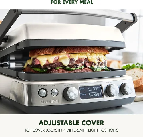Miniatura 8 de GreenPan Elite Parrilla de Contacto y Plancha Multifunción 7 en 1, Antiadherente Cerámico Saludable, Placas para Parrilla y Waffle, Tono y Blanco