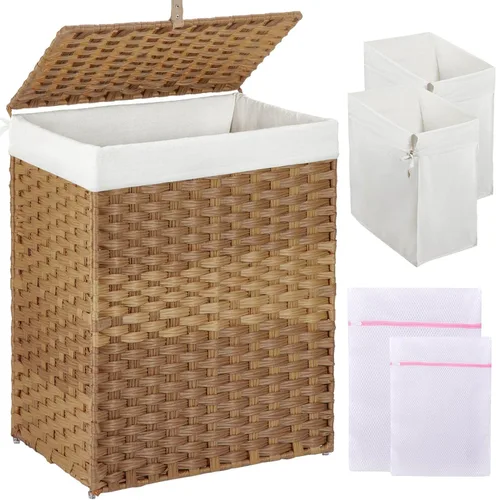 Miniatura 18 de Greenstell Cesta de ropa sucia con tapa, cesta de ropa de 60L con 2 bolsas de forro extraíbles y 2 bolsas de malla para lavandería, cesta de ropa