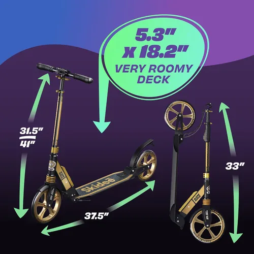 Miniatura 5 de SKIDEE Patinete para Adultos y Adolescentes, Altura Ajustable, Plegable, Ruedas Grandes, Ligero, Duradero, Suspensión Anti-Golpes, Hasta 220 Libras