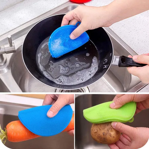 Miniatura 5 de Paquete de 3 bolsas de papas para microondas, con 3 cepillos de silicona para limpiadores de verduras, bolsa de papas horneadas reutilizable y Azul