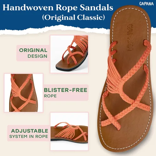 Miniatura 3 de Capana Sandalias planas tejidas para mujer, sandalias trenzadas con tiras, sandalias de playa para mujer, sandalias bohemias de cuerda, zapatos