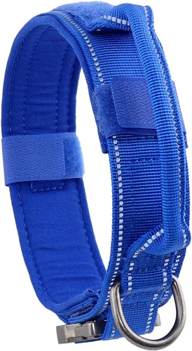Collar táctico para perro con hebilla de metal resistente y asa de control para entrenamiento de perros medianos y grandes (azul brillante, mediano)