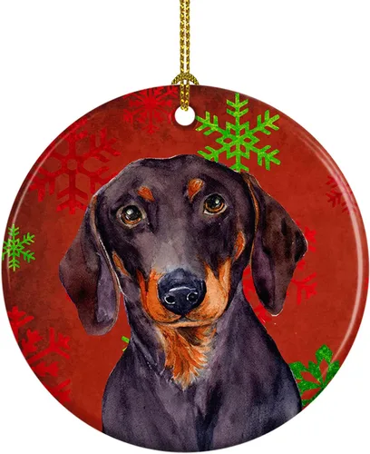 Miniatura 24 de Caroline's Treasures Bulldog English - Copos de nieve rojos y verdes, adorno de cerámica de Navidad, decoración colgante para el hogar, Navidad