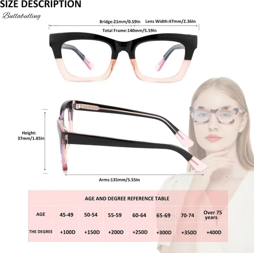 Miniatura 5 de Gafas de lectura retro cuadradas para mujeres y hombres, montura de moda sobredimensionada, lente grande de 1.85 pulgadas