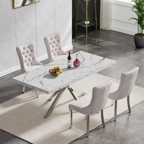 Miniatura 2 de HomVent Juego de mesa de comedor rectangular para 4, juego de mesa de cocina rectangular, juego de mesa de comedor de mármol sintético, juego
