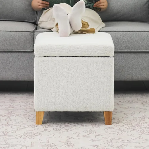 Miniatura 8 de Adeco Otomán Cubo de Piel Sintética Blanca de 18 Pulgadas de Alto con Almacenamiento, Taburetes Reposapiés de Silla de Terciopelo en Relieve 3D