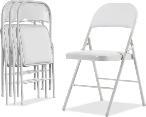 Miniatura 16 de Karl home Paquete de 12 sillas plegables blancas con asientos acolchados para exteriores e interiores, asiento comercial apilable portátil con marco