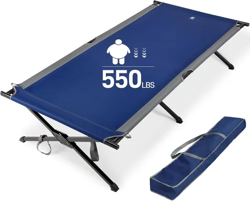 EVER ADVANCED Catre de campamento extra ancho para adultos, catres de dormir XXL de gran tamaño, cama plegable con bolsa de transporte, 84.3 Azul