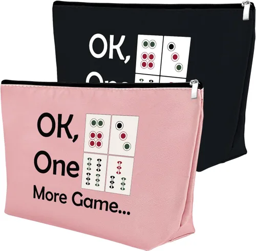 Mxrymvu Mahjong Lovers Gift for Women Makeup Bag Mahjong Player Gifts for Friend Grandma, Negro & Rosado, Viajes