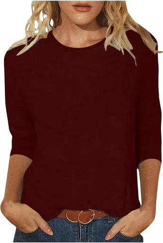 Miniatura 26 de Camisas de manga 3/4 para mujer, blusas casuales de verano 2026, cuello redondo, estampado floral, lindas, blusas holgadas 02 Beige