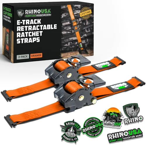 Miniatura 14 de Rhino USA Correas de trinquete retráctiles E-Track de 2 x 10 pies: resistencia máxima a la rotura de 3033 libras Compatible solo con sistemas