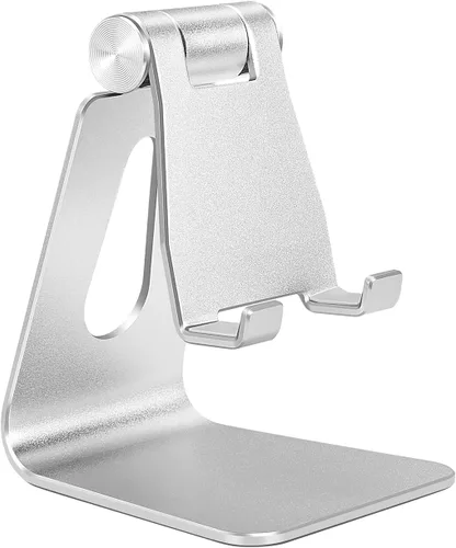 Miniatura 8 de Soporte plegable negro para teléfono celular de aleación de aluminio, soporte de teléfono de metal de mesa con ángulo ajustable por eje giratorio