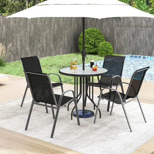 Miniatura 2 de S AFSTAR Juego de 4 sillas para exteriores, sillas de patio apilables con reposabrazos y tela de asiento transpirable, juego de sillas de comedor