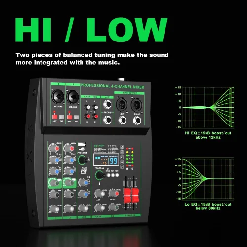 Miniatura 3 de MW-4 Consola de sonido portátil profesional de 4 canales Bluetooth 5.0 Tarjeta de sonido USB 99 sonidos de audio DJ Karaoke en vivo Grabación