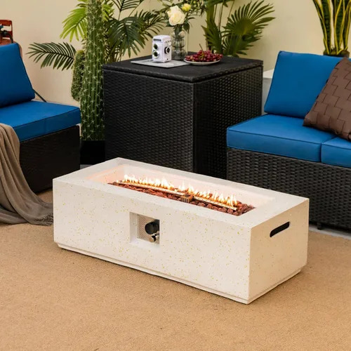 Miniatura 2 de Tangkula Mesa de fuego para exteriores de 50,000 BTU, mesa rectangular de gas propano de terrazo de 42 pulgadas con encendido automático, quemador