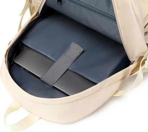 Miniatura 5 de Wadirum Conjunto de mochila casual para mujer, conjunto de mochila escolar para niña, lindo portátil Ruaksack, Beige, Mochilas de mochila
