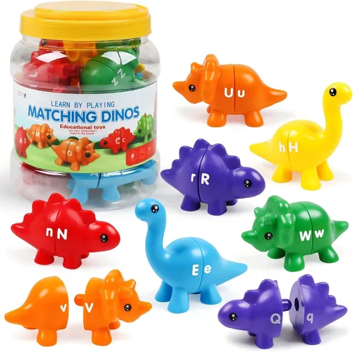 TSYAN - Juguetes de dinosaurios con letras que coinciden y cuentan, con doble cara, alfabeto ABC, juguetes educativos para preescolar, mayúsculas y