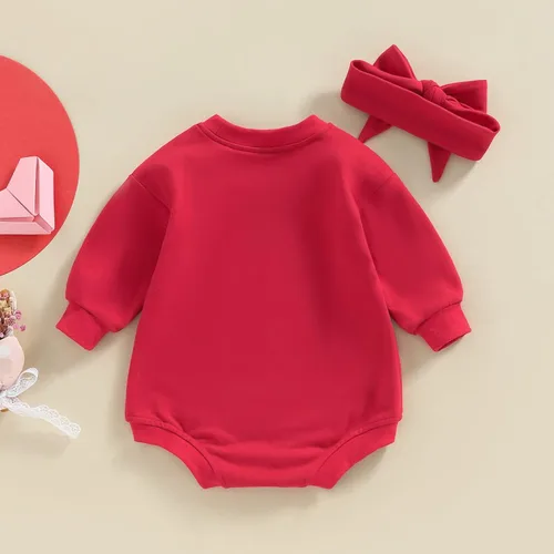 Miniatura 12 de Traje de bebé niña para el primer día de San Valentín, mameluco de burbujas con cuello redondo, sudadera linda para primavera y otoño