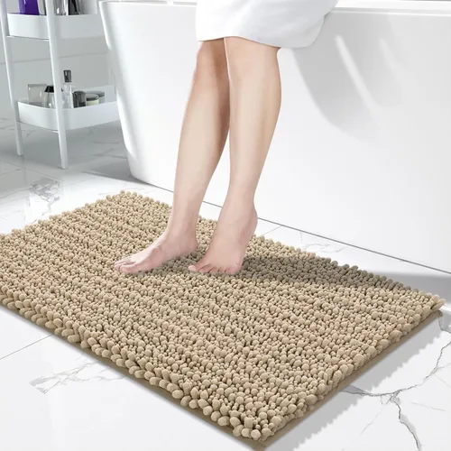 Miniatura 25 de Yimobra Alfombras de Baño Antideslizantes Lavables - Alfombra de Baño de Chenilla Ultra Suave Absorbente, Alfombra Peluda de Secado Rápido para Negro