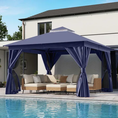 Miniatura 43 de LAUSAINT HOME 8'x8' Outdoor Gazebo, Metal Frame Heavy Duty Patio Canopy Tent Shelter with Double Roofs, Mosquito Nettings and Privacy Screens for