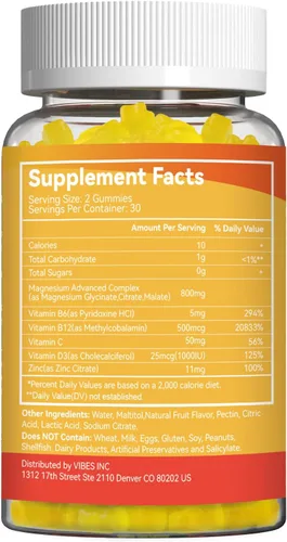 Miniatura 7 de Gomitas complejas de magnesio de 800 mg con zinc y vitaminas B6, B12, C, D3, 60 gomitas de piña, glicinato de alta absorción, citrato, malato, sin
