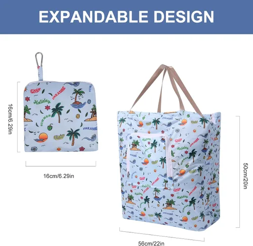 Miniatura 3 de Paquete de 2 bolsas de lavandería de viaje con asa y cordón, bolsas plegables expandibles para ropa sucia con gancho y cremallera, 23 x 20 pulgadas