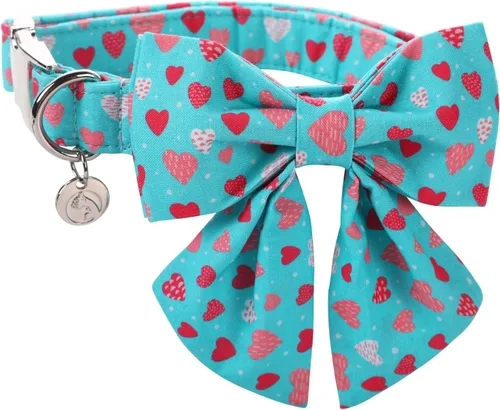 Miniatura 14 de DOGWONG Collar de perro de San Valentín con pajarita, corazón azul, perfecto para perros pequeños, medianos y grandes, patrón de corazón, pajarita