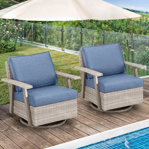 Miniatura 12 de Juego de muebles para patio al aire libre Auzfy de 2 piezas, juego de sillas giratorias para patio de gran tamaño de 2 piezas, juego de sillas