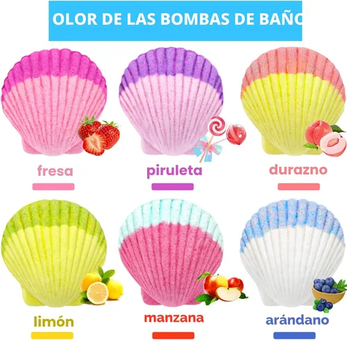 Miniatura 5 de Bombas de baño de sirena para niños y niñas con sorpresa en el interior, 6 piezas naturales de princesa efervescente divertido kit de bomba de baño