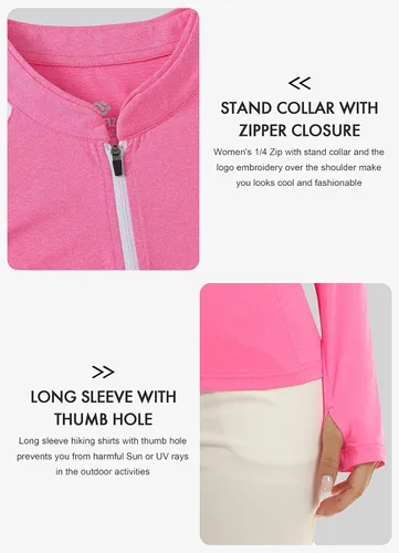 Miniatura 4 de MoFiz Polo de tenis de golf con cremallera para mujer, manga larga, sin cuello, atlético, de secado rápido, para senderismo, ajuste delgado