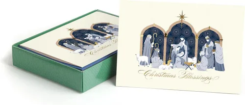 Miniatura 14 de Tarjetas navideñas religiosas de la Virgen y el Niño de Masterpiece / Juego de 16 tarjetas festivas cristianas en caja con acentos de lámina dorada
