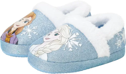 Disney Girls' Frozen Slippers - Plush Fuzzy Elsa and Anna Slippers with Non-Skid Soles (ToddlerLittle Kid)
