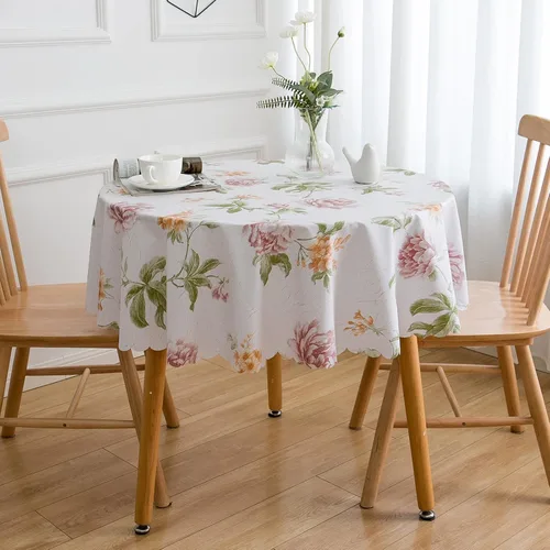Miniatura 2 de LIBERECOO Juego de manteles de vinilo floral de alta calidad, mantel de PVC impermeable a prueba de aceite para mesas redondas, uso de alta