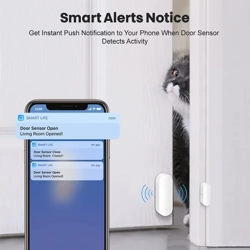 Miniatura 2 de Sensor de puerta WiFi: detectores inteligentes de puerta abierta/cerrada, sensor de ventana inalámbrico con alerta de notificación de aplicación