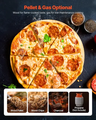 Miniatura 4 de VEVOR Horno de pizza de combustible dual para exteriores, horno de pizza de propano y pellets de madera con rotación automática de 12 pulgadas