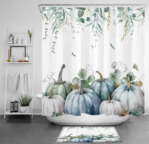 Miniatura 23 de LB Cortina de ducha espeluznante de Halloween, lindo fantasma en flores, árbol negro, luna llena, cortinas de ducha para baño, tela de poliéster
