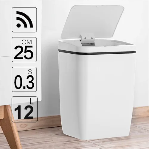 Miniatura 7 de BONAD Basurero de cocina de 12 litros de inducción para dormitorio, sala de estar, baño con tapa, papelera para el hogar, papelera automática