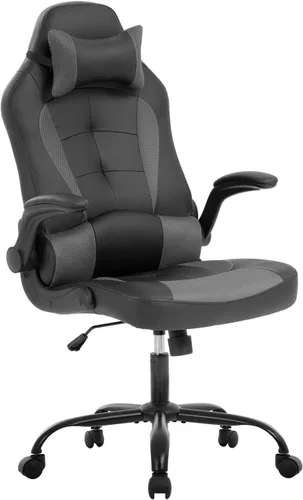 Sillas de juegos para adultos, silla giratoria de piel sintética, ajustable, con soporte lumbar, reposabrazos abatibles, reposacabezas para adultos,