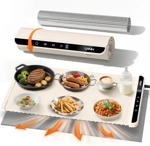 Tapete de calentamiento de alimentos con almohadilla resistente al calor, 26 x 15 pulgadas, 6 ajustes de temperatura y 6 ajustes de temporizador,