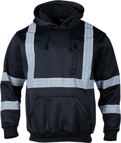 Miniatura 2 de VENDACE Hi Vis - Sudadera con capucha reflectante de seguridad para hombre, ANSI Clase 3, de forro polar, de alta visibilidad, color negro, talla L