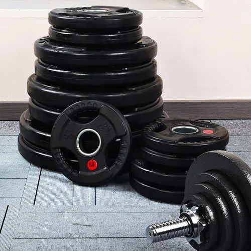 Miniatura 6 de Fitvids - Placa olímpica de hierro fundido de 2 pulgadas para entrenamiento de fuerza y levantamiento de pesas, estilo recubierto de goma, par de 25