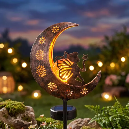 TERESA'S COLLECTIONS Garden Decor for Outside, Moon Fairy Garden Accessories for Outdoor Decor, 32'' Solar Lights for Yard Decorations Outdoor,
