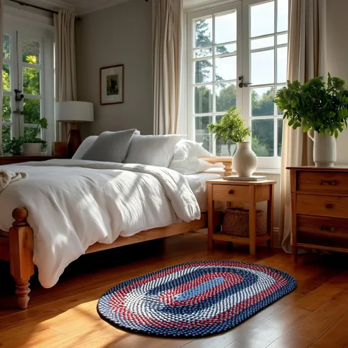 Miniatura 36 de Super Area Rugs Alfombra trenzada azul de 7 x 9 pulgadas, alfombra tejida ovalada para sala de estar, alfombra trenzada de granja, alfombra