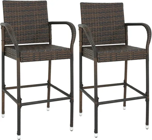 LEMY Taburetes de bar para exteriores, juego de 2 sillas de mimbre para patio, muebles de ratán para interiores con reposabrazos para jardín,